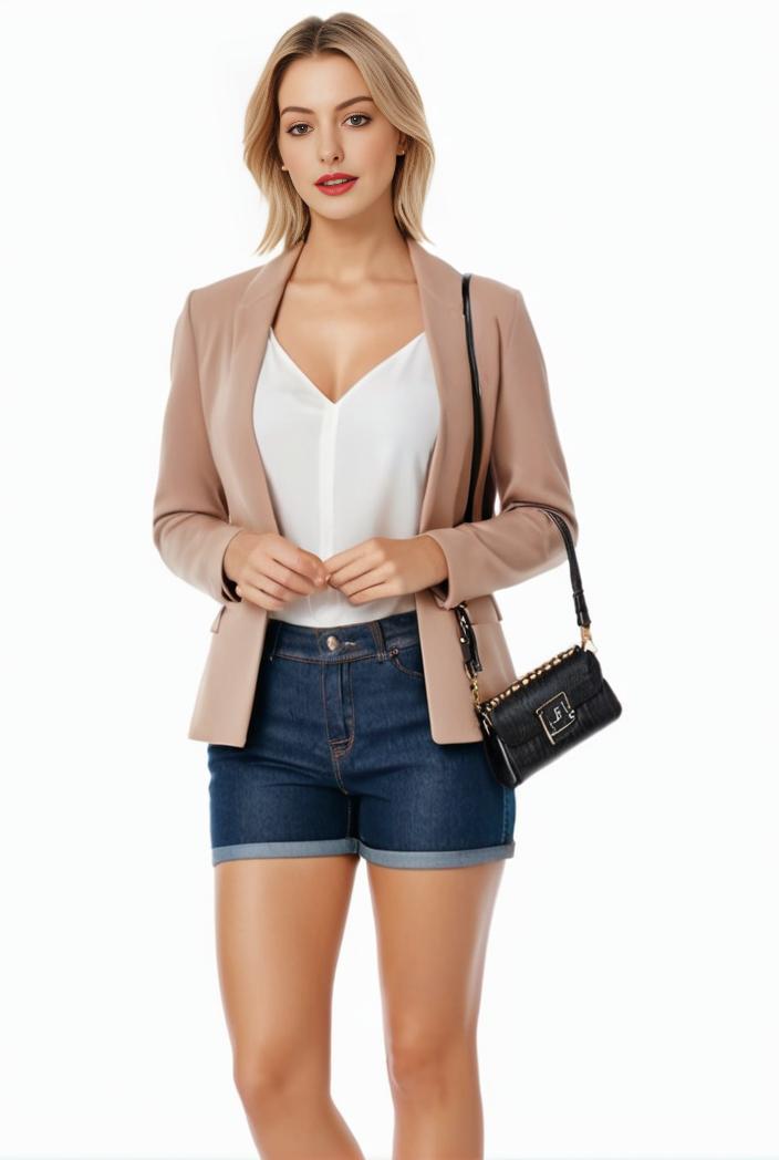 women s solid open front blazer with long sleeves for office wear 105273