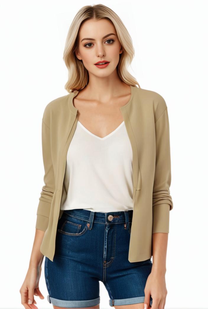 women s solid open front blazer with long sleeves for office wear 105278
