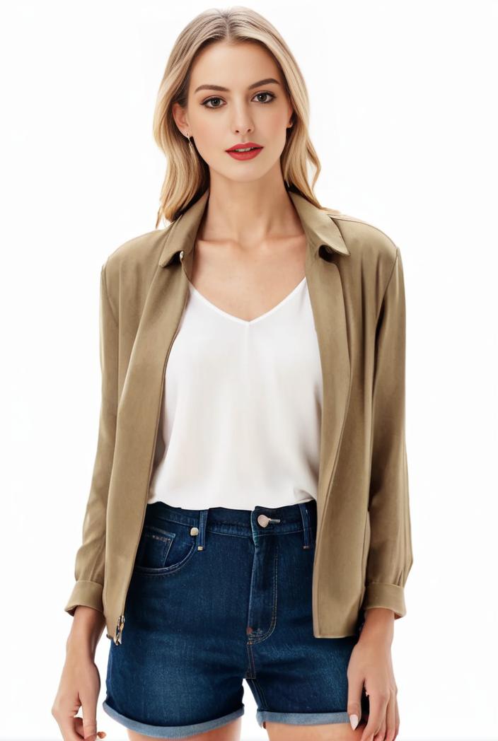 women s solid open front blazer with long sleeves for office wear 105279