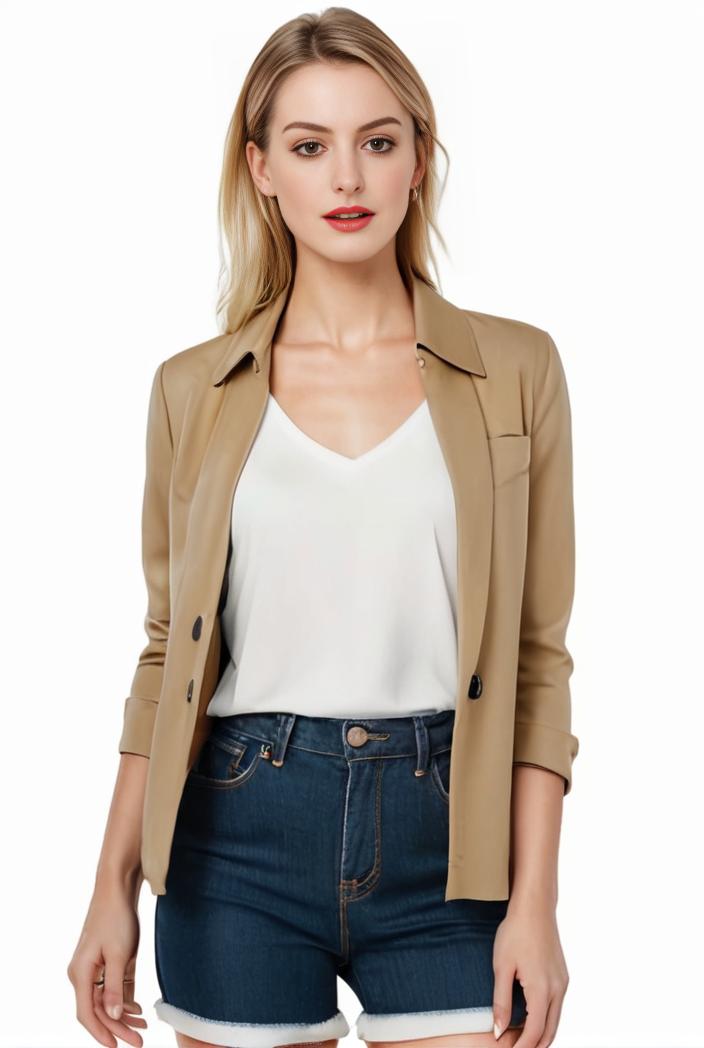 women s solid open front blazer with long sleeves for office wear 105280