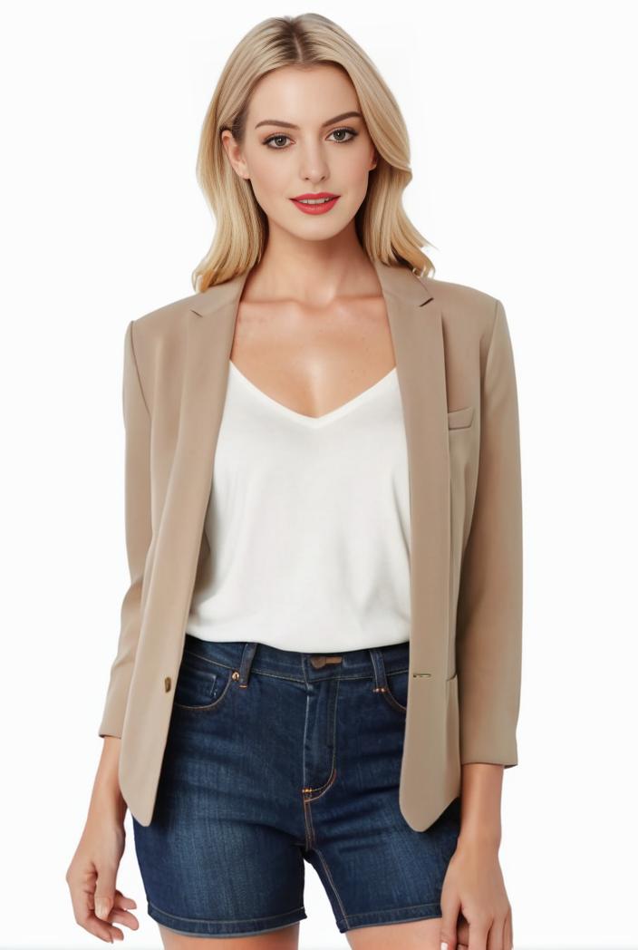 women s solid open front blazer with long sleeves for office wear 105281