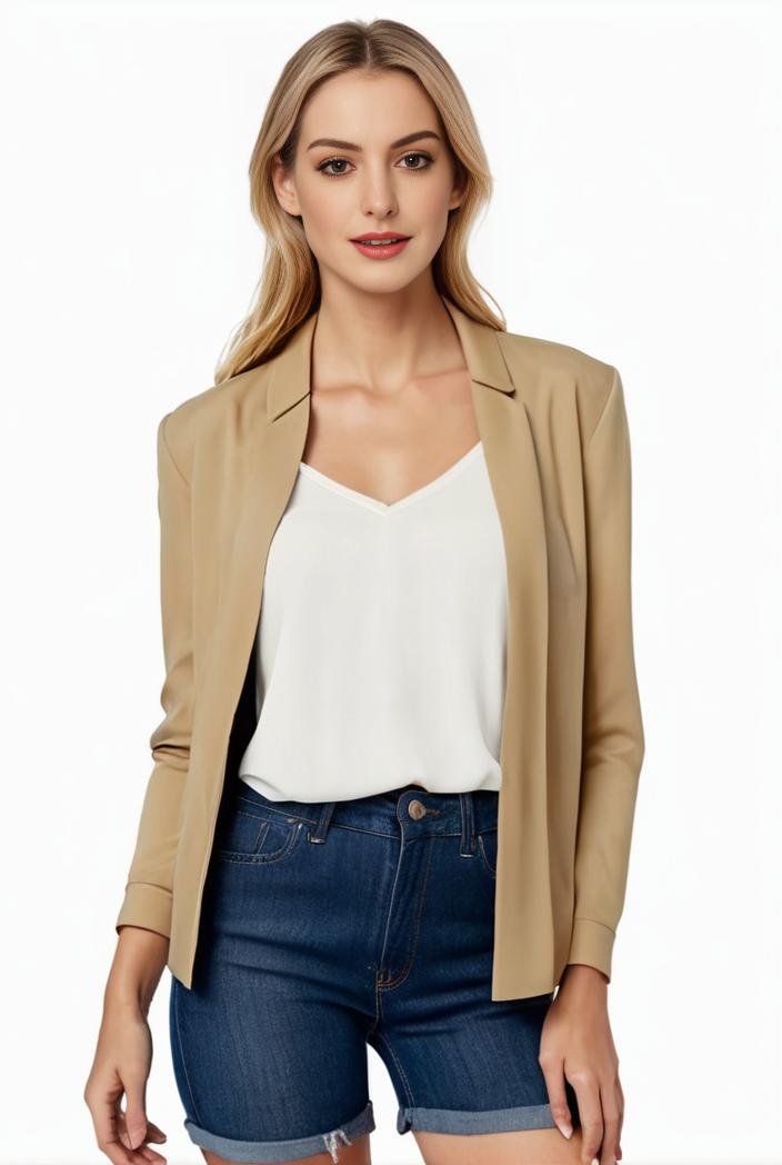 women s solid open front blazer with long sleeves for office wear 105282