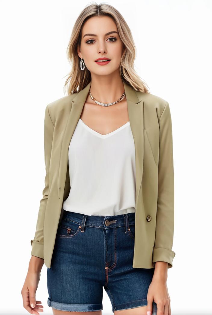 women s solid open front blazer with long sleeves for office wear 105283