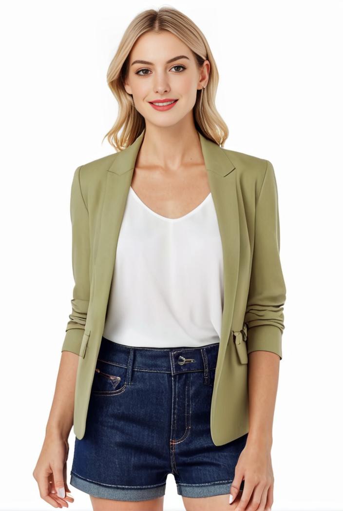 women s solid open front blazer with long sleeves for office wear 105284