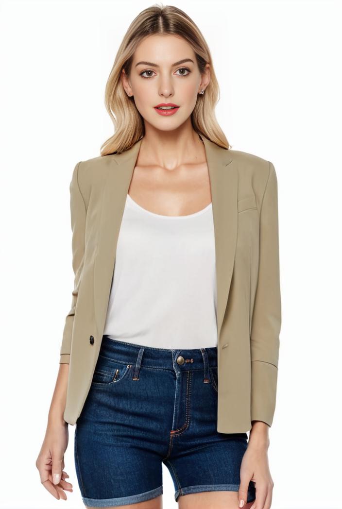 women s solid open front blazer with long sleeves for office wear 105285