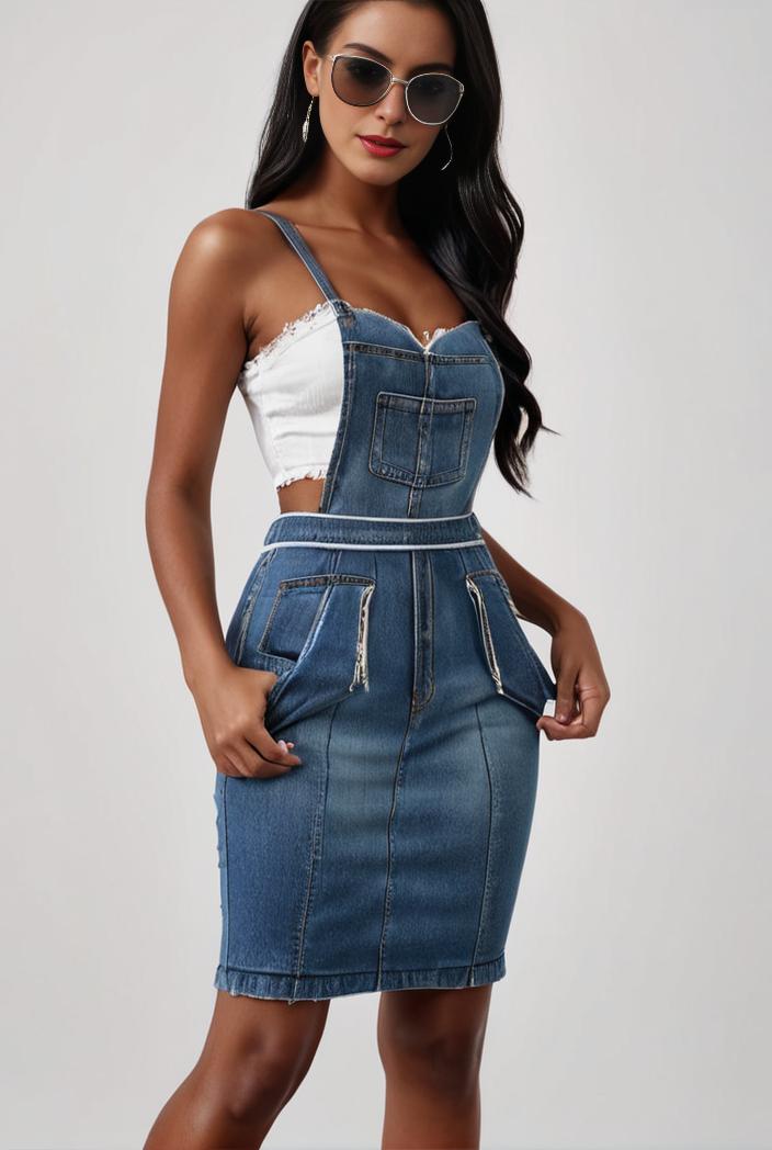 blue denim jumpsuit with distressed ripped details for women 106902