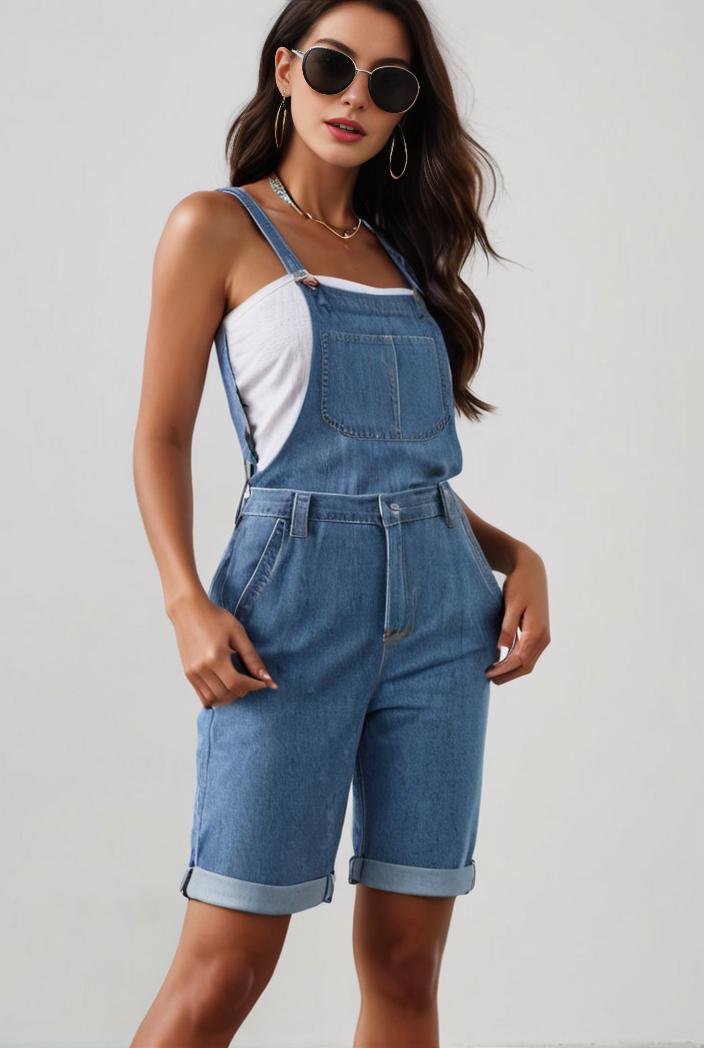 blue denim jumpsuit with distressed ripped details for women 106906