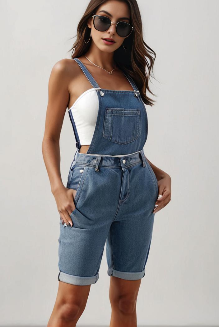 blue denim jumpsuit with distressed ripped details for women 106908