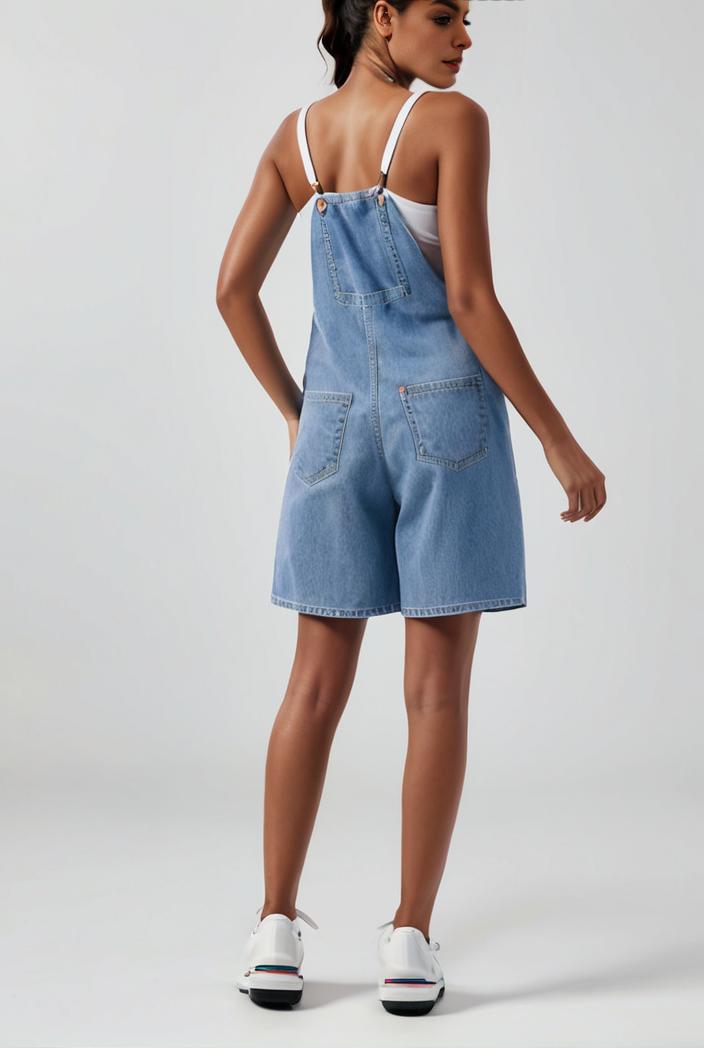 blue denim jumpsuit with distressed ripped details for women 106909