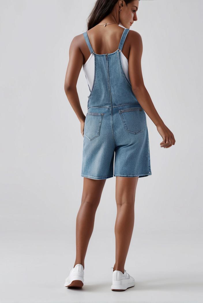 blue denim jumpsuit with distressed ripped details for women 106910