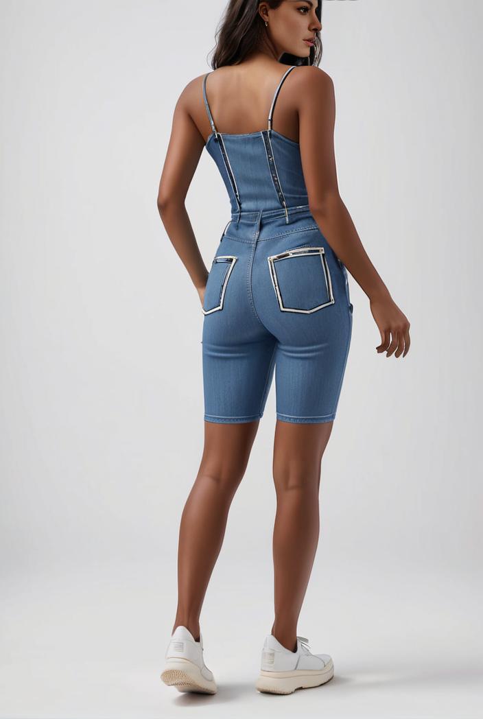 blue denim jumpsuit with distressed ripped details for women 106912