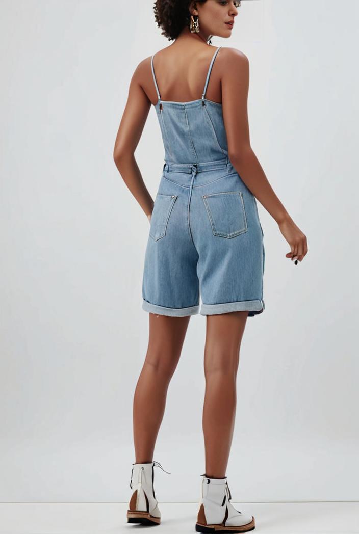 blue denim jumpsuit with distressed ripped details for women 106913