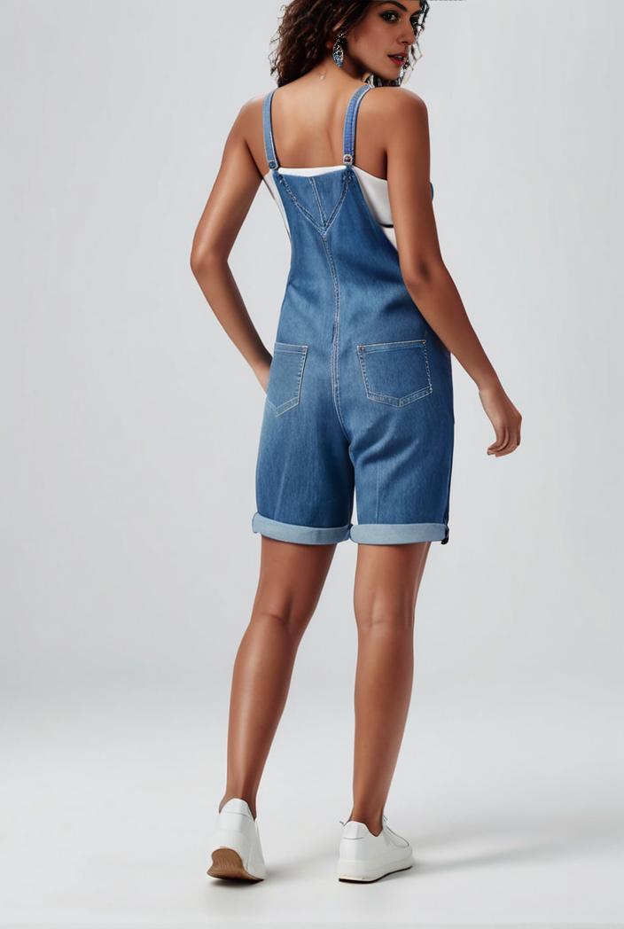 blue denim jumpsuit with distressed ripped details for women 106914