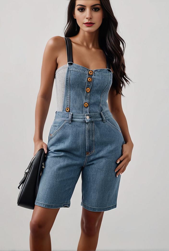 blue denim jumpsuit with distressed ripped details for women 106918