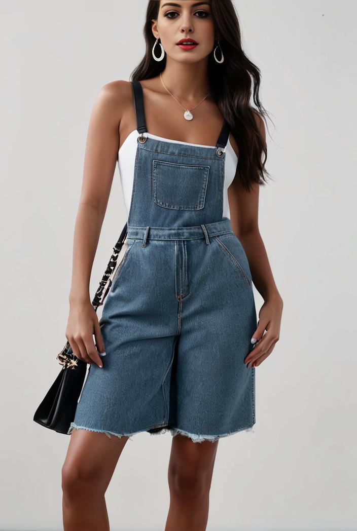 blue denim jumpsuit with distressed ripped details for women 106919