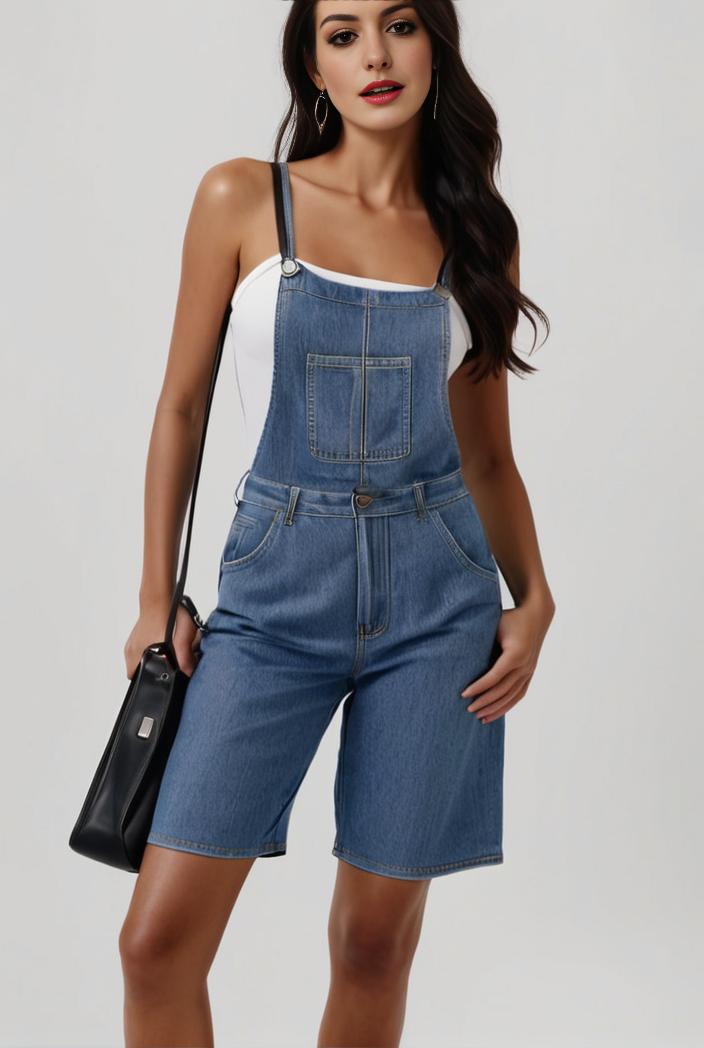 blue denim jumpsuit with distressed ripped details for women 106923