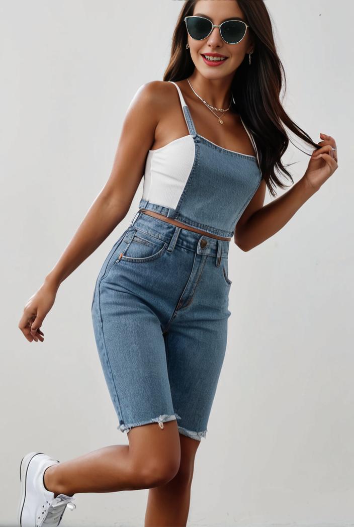 blue denim jumpsuit with distressed ripped details for women 106927