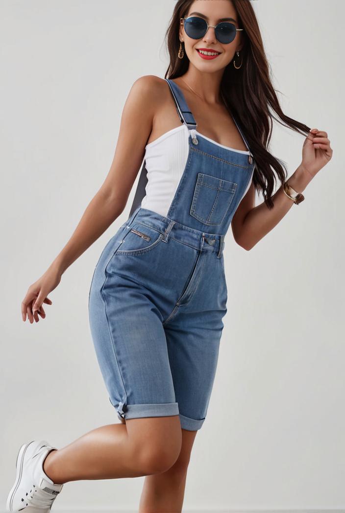 blue denim jumpsuit with distressed ripped details for women 106930