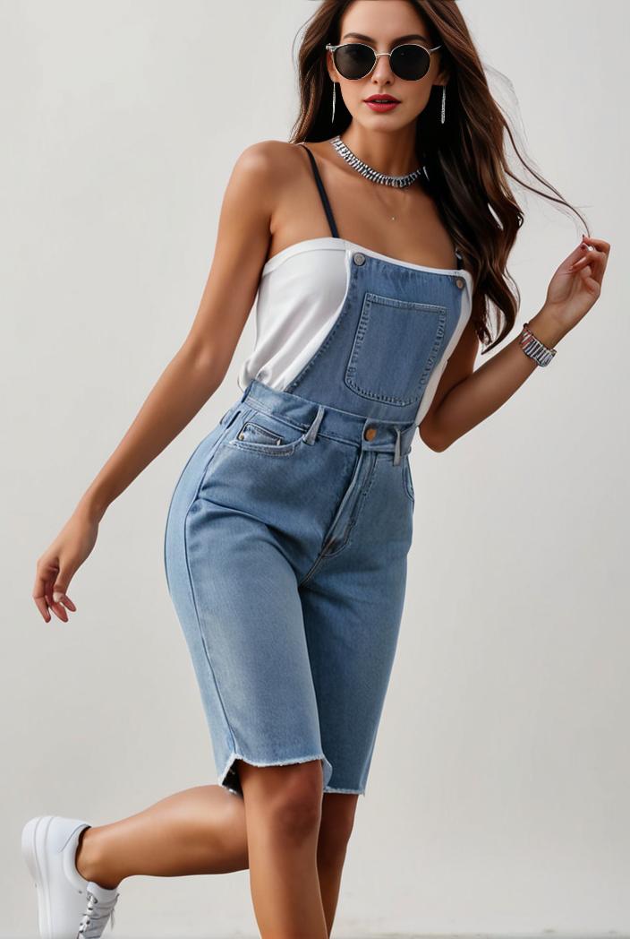 blue denim jumpsuit with distressed ripped details for women 106932