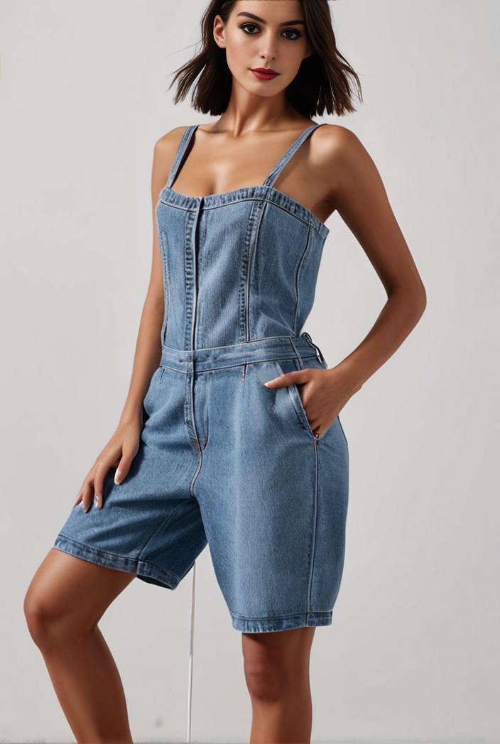 blue denim jumpsuit with distressed ripped details for women 106934