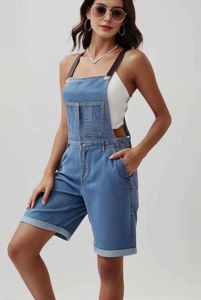 blue denim jumpsuit with distressed ripped details for women 106939