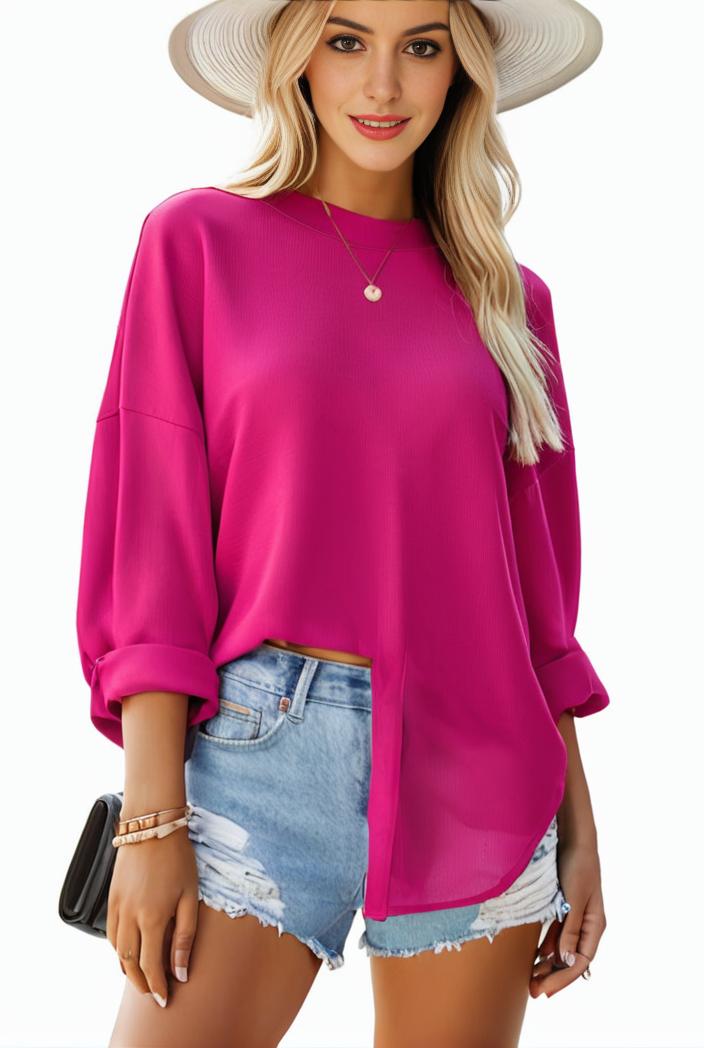 casual button up shirt with front pocket and turn down collar for women 109175