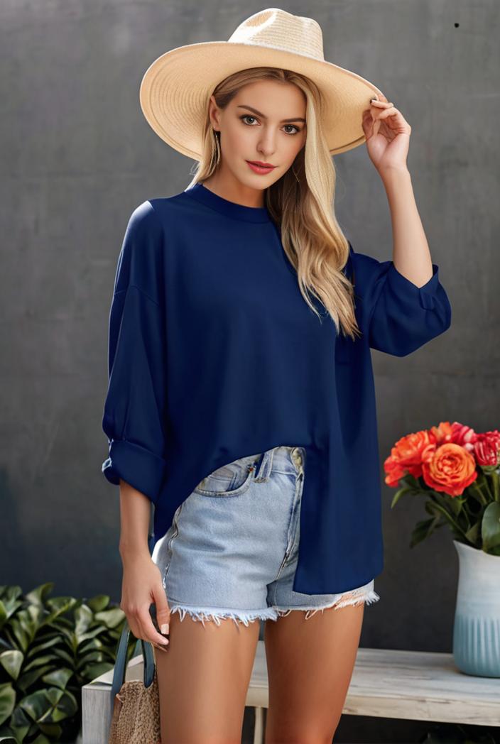 casual button up shirt with front pocket and turn down collar for women 109185