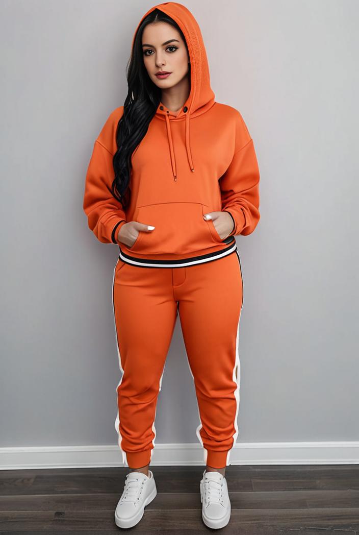 casual drawstring pants and hoodie combo set for women 109617