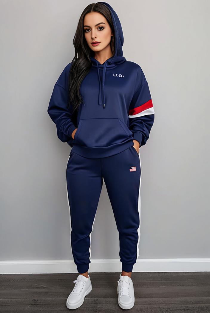 casual drawstring pants and hoodie combo set for women 109625