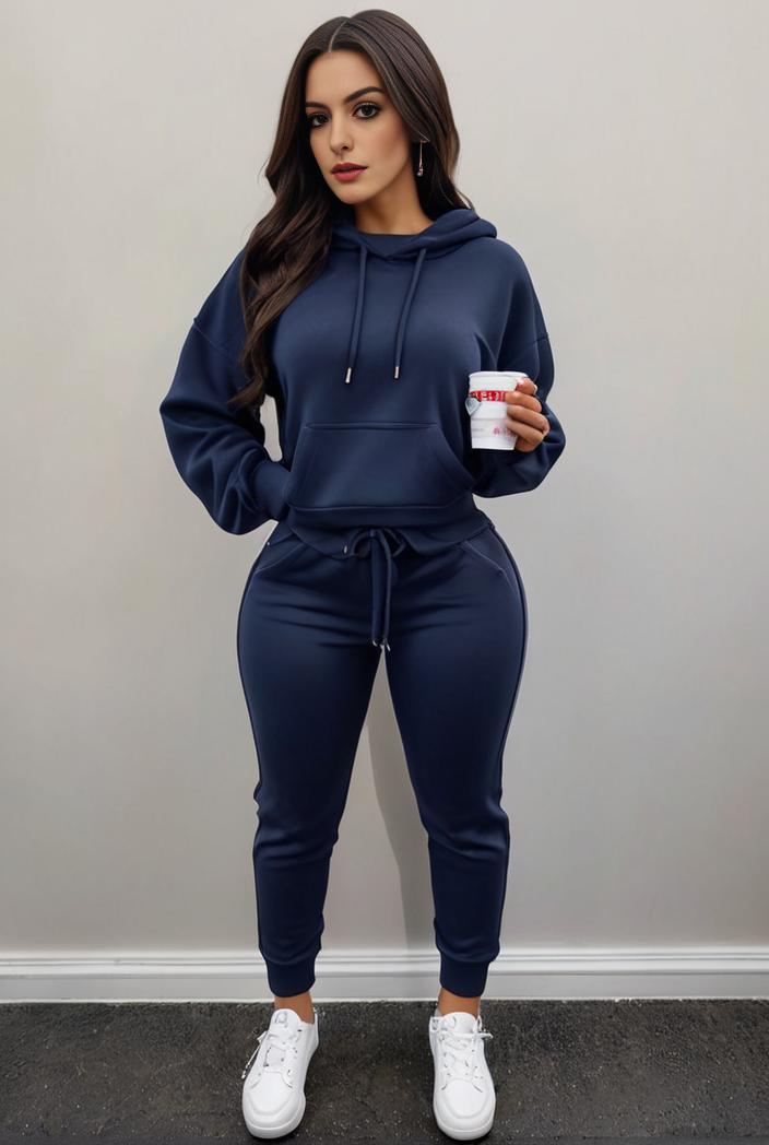 casual drawstring pants and hoodie combo set for women 109627