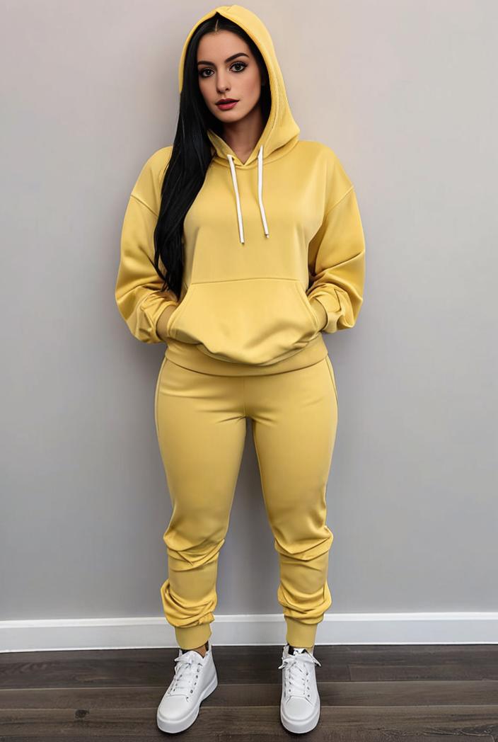 casual drawstring pants and hoodie combo set for women 109633
