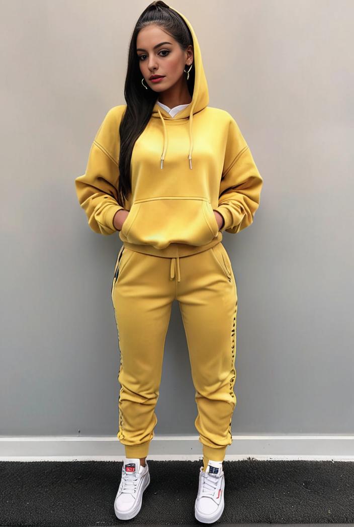 casual drawstring pants and hoodie combo set for women 109634