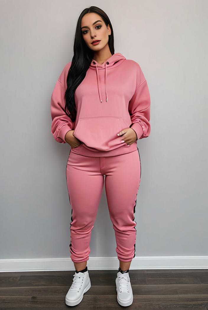 casual drawstring pants and hoodie combo set for women 109649