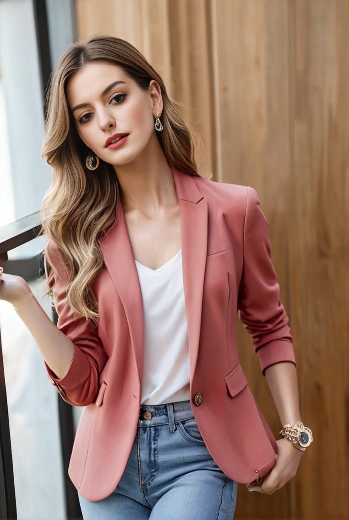 ladies solid button up blazer with long sleeves casual lapel design 123458