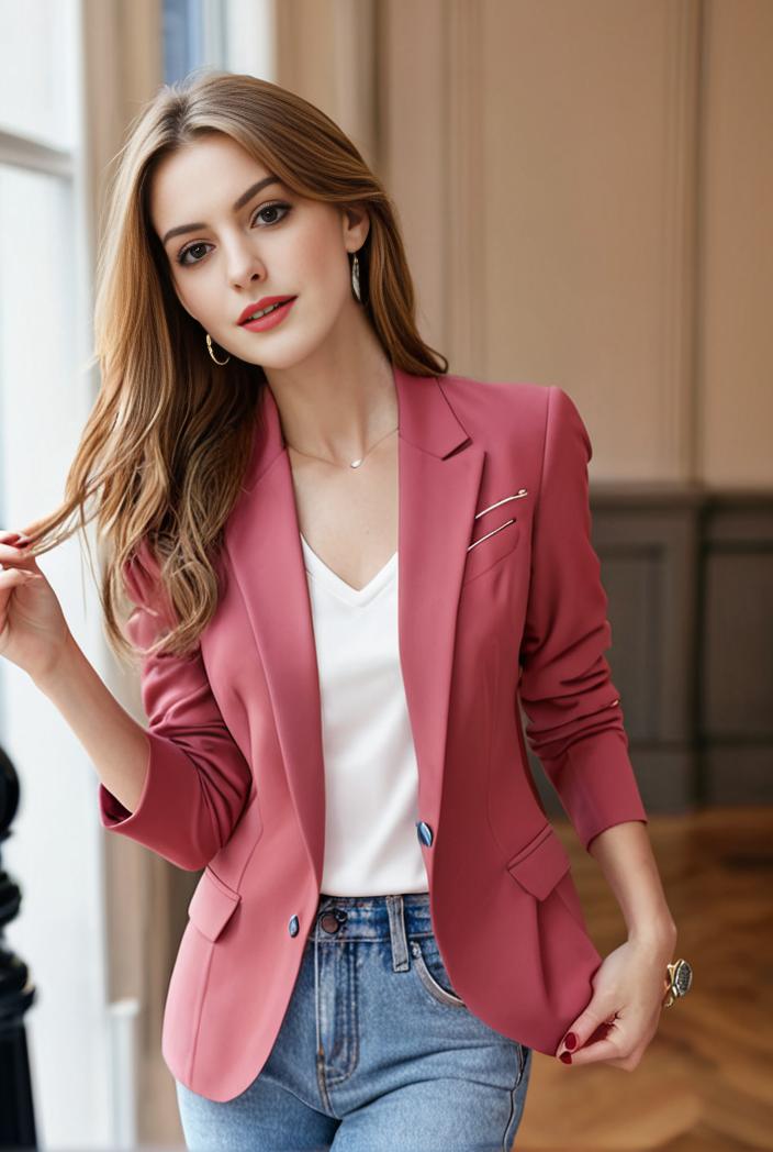 ladies solid button up blazer with long sleeves casual lapel design 123461