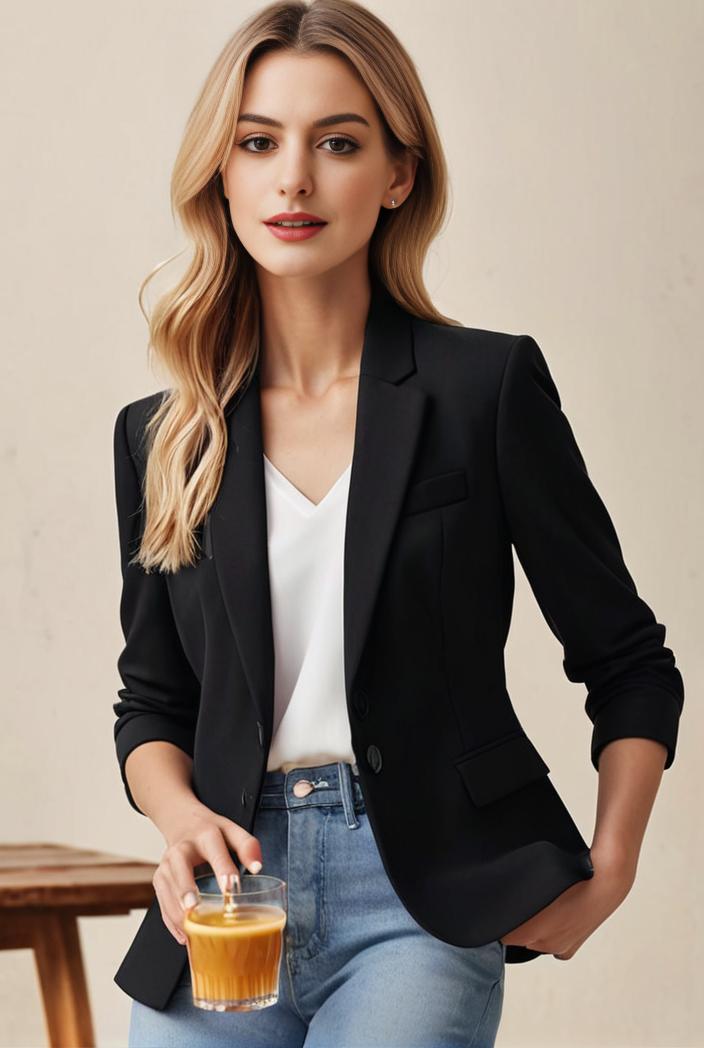 ladies solid button up blazer with long sleeves casual lapel design 123470