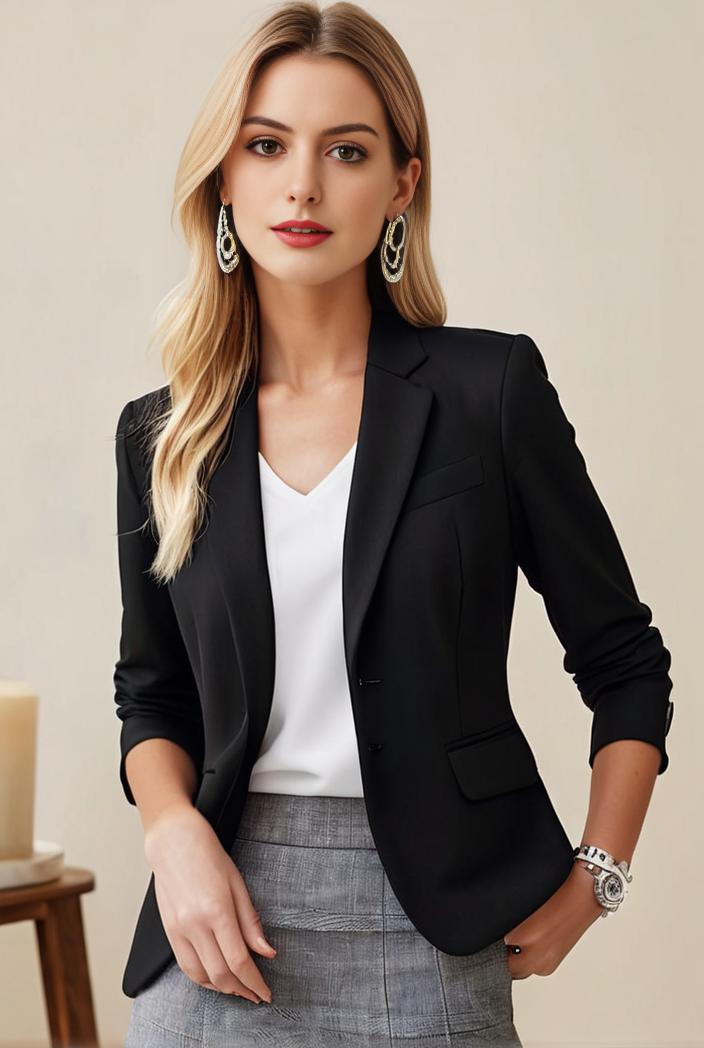 ladies solid button up blazer with long sleeves casual lapel design 123471