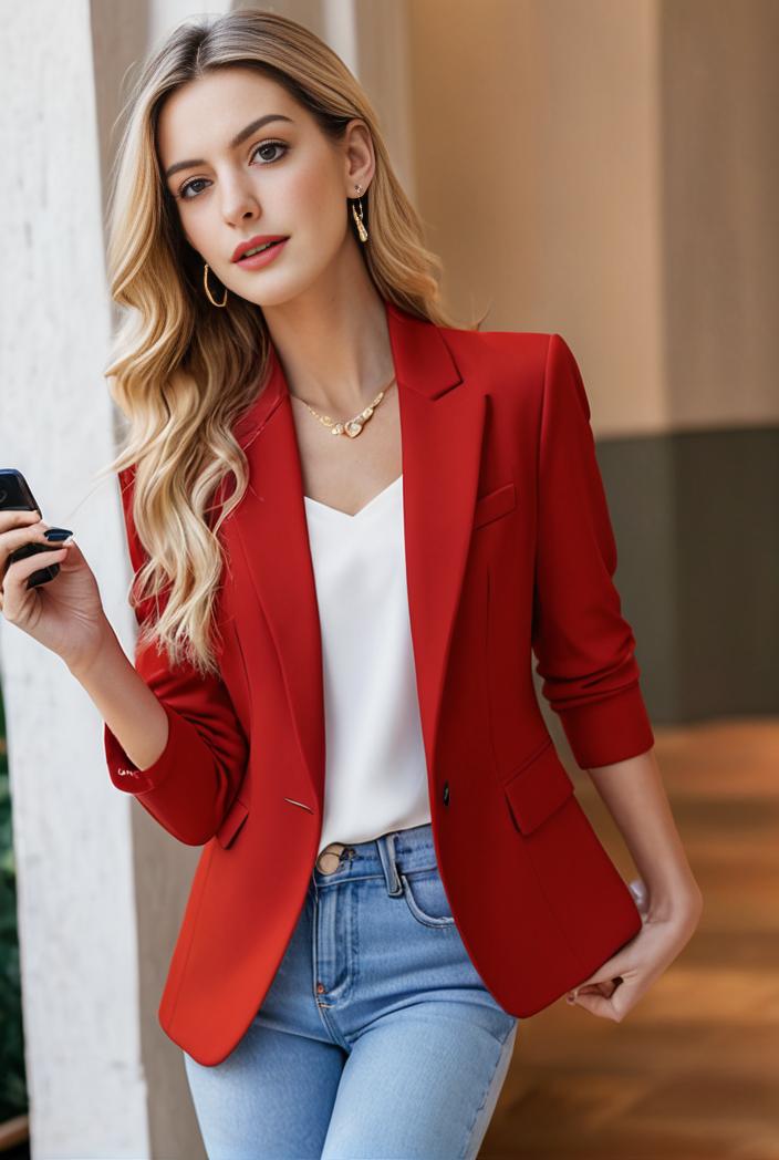 ladies solid button up blazer with long sleeves casual lapel design 123473