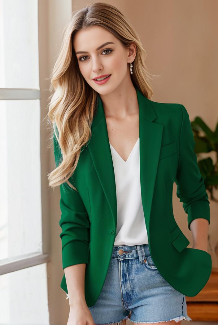 ladies solid button up blazer with long sleeves casual lapel design 123480