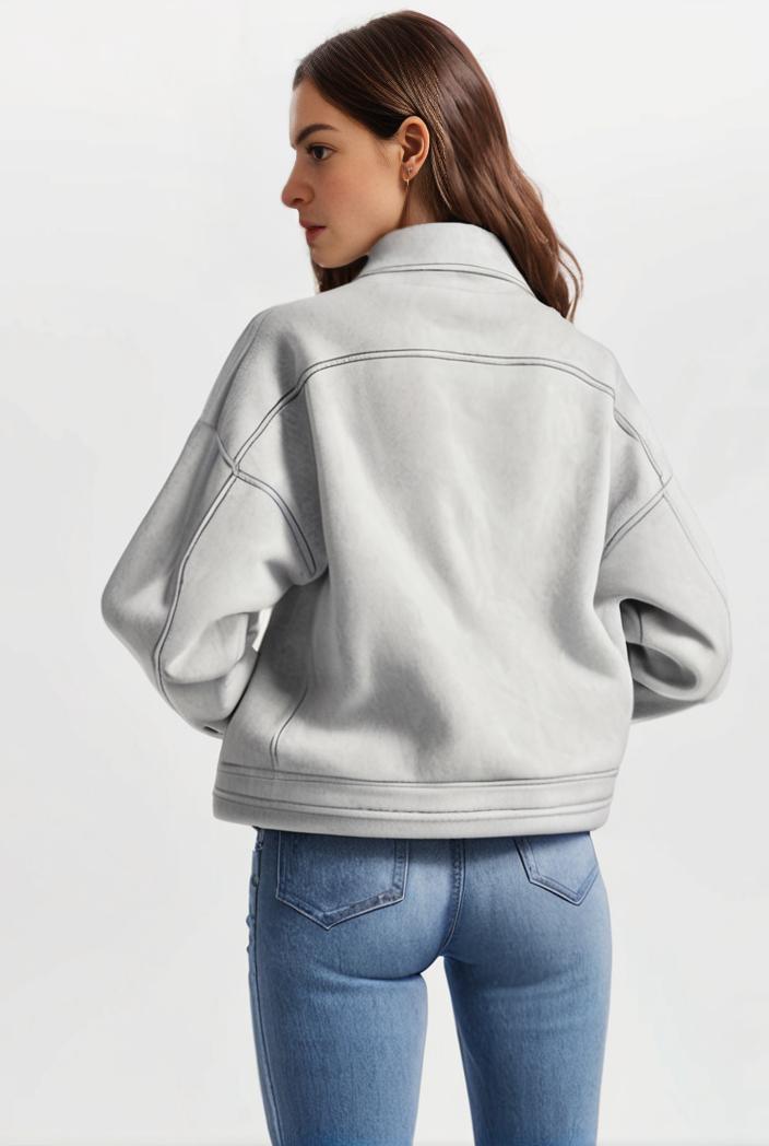 lapel denim coat with long sleeves and buttoned flap pockets stylish women s jacket 123497