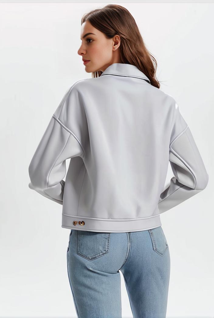 lapel denim coat with long sleeves and buttoned flap pockets stylish women s jacket 123499