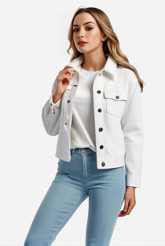 lapel denim coat with long sleeves and buttoned flap pockets stylish women s jacket 123524