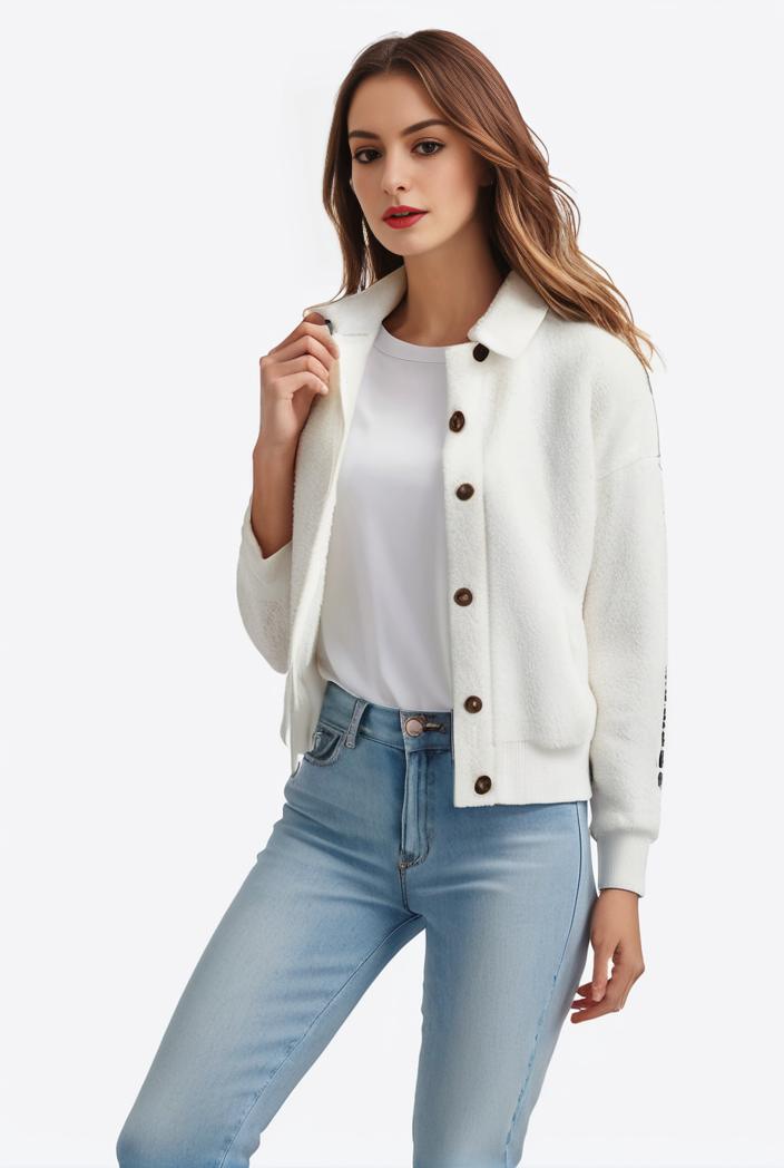lapel denim coat with long sleeves and buttoned flap pockets stylish women s jacket 123503