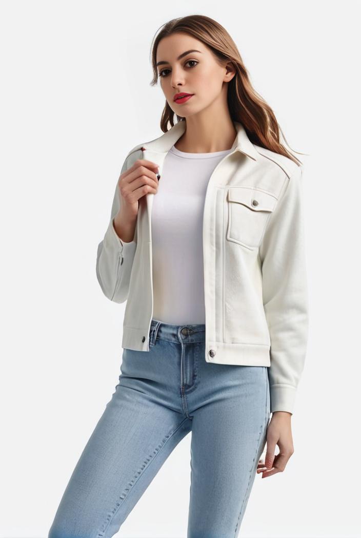 lapel denim coat with long sleeves and buttoned flap pockets stylish women s jacket 123506