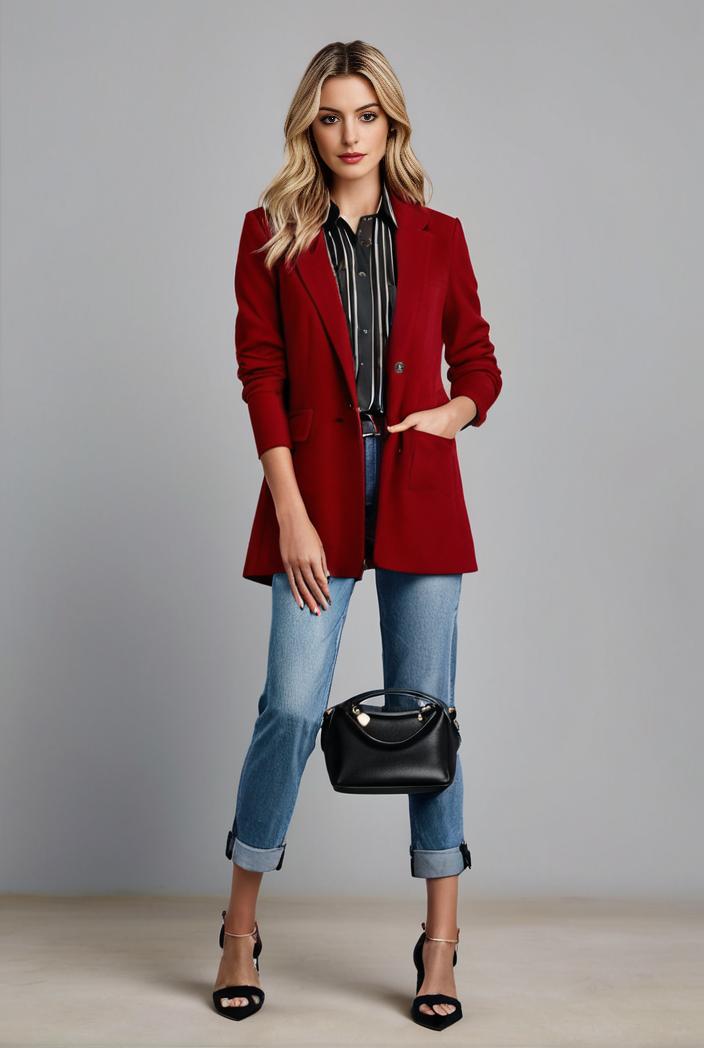 lapel neck blazer with button front stylish long sleeve jacket for office work women s apparel 123544