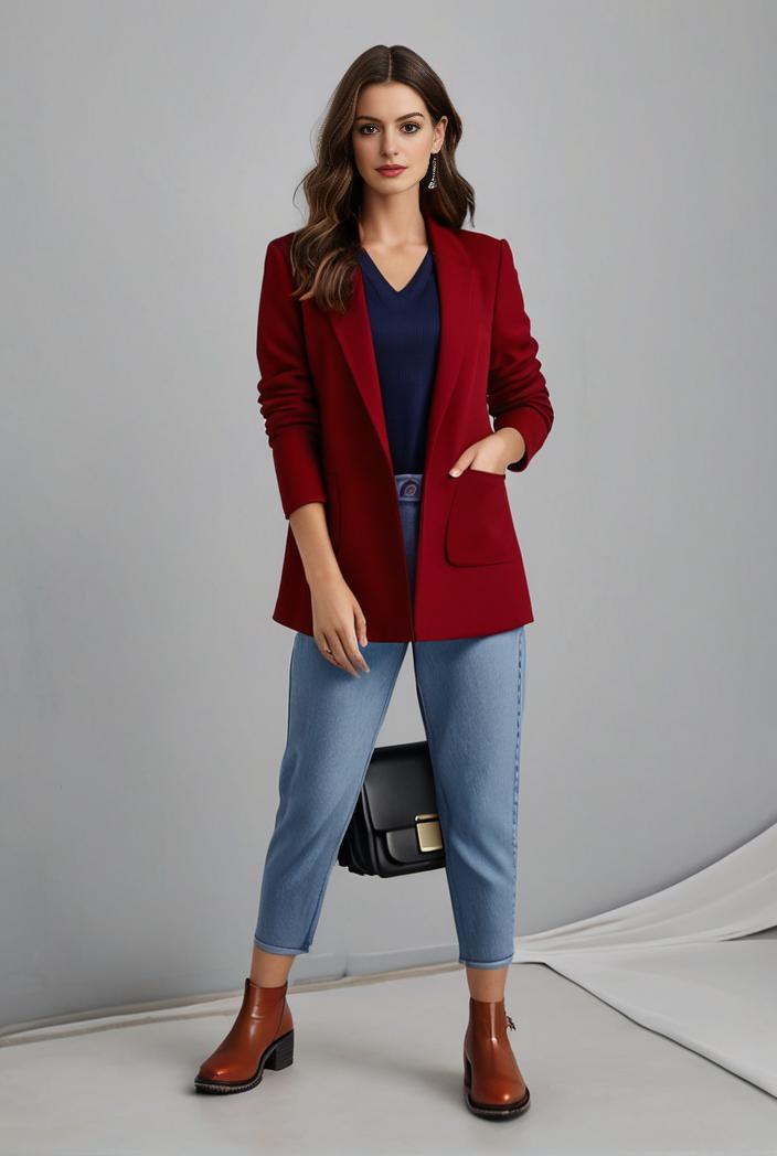 lapel neck blazer with button front stylish long sleeve jacket for office work women s apparel 123547