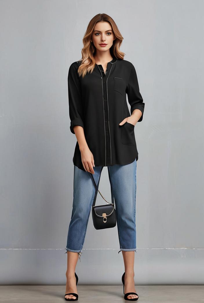 lapel neck blazer with button front stylish long sleeve jacket for office work women s apparel 123551