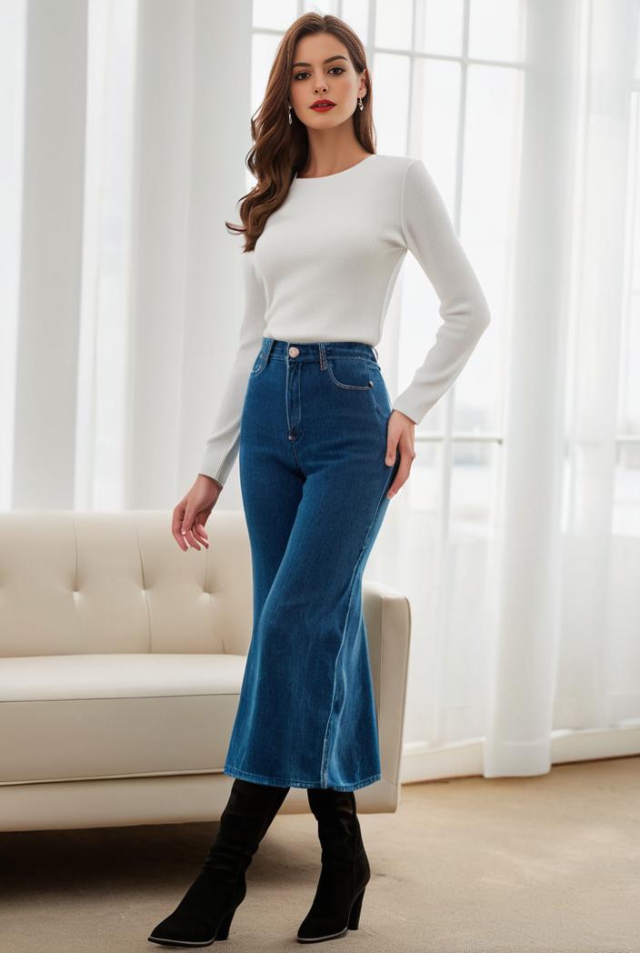 mermaid denim skirt with slant pockets stretch high waist women s denim midi skirt 124891