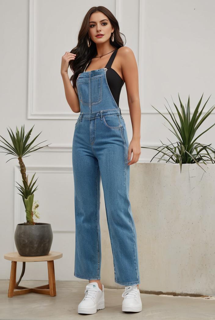 relaxed fit denim jumpsuit with slant pockets non elastic washed denim overalls women s denim apparel 127051