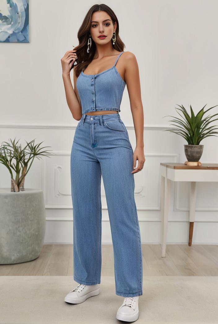 relaxed fit denim jumpsuit with slant pockets non elastic washed denim overalls women s denim apparel 127055